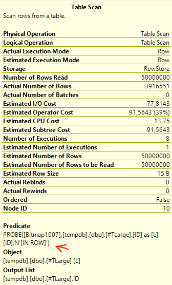 #TLarge Table Scan reads 50000000 rows but passes 3916551: PROBE(Bitmap1007) is pushed down as an IN ROW predicate