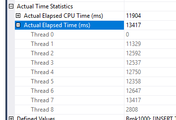 Heap Table Scan time statistics: 13417 ms elapsed, split across 8 parallel threads of about 12 to 13 s each