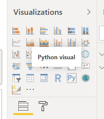 Power BI Visualizations pane with the Python visual icon highlighted
