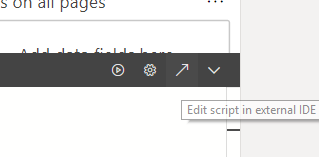 Python visual pane toolbar with the arrow button labelled Edit script in external IDE