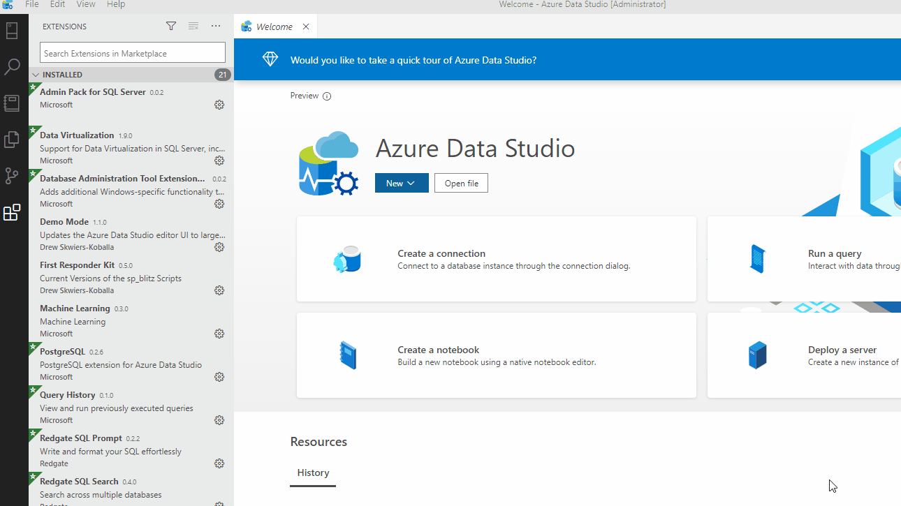 Animation: installing the SQL Server Diagnostic Book extension from the Azure Data Studio Extensions pane via its VSIX