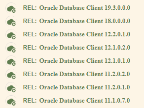 Oracle eDelivery search results listing Oracle Database Client releases, from 19.3.0.0.0 down to 11.1.0.7.0